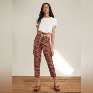 Veronica Beard Paperbag Pants Clerence Rust Floral Print